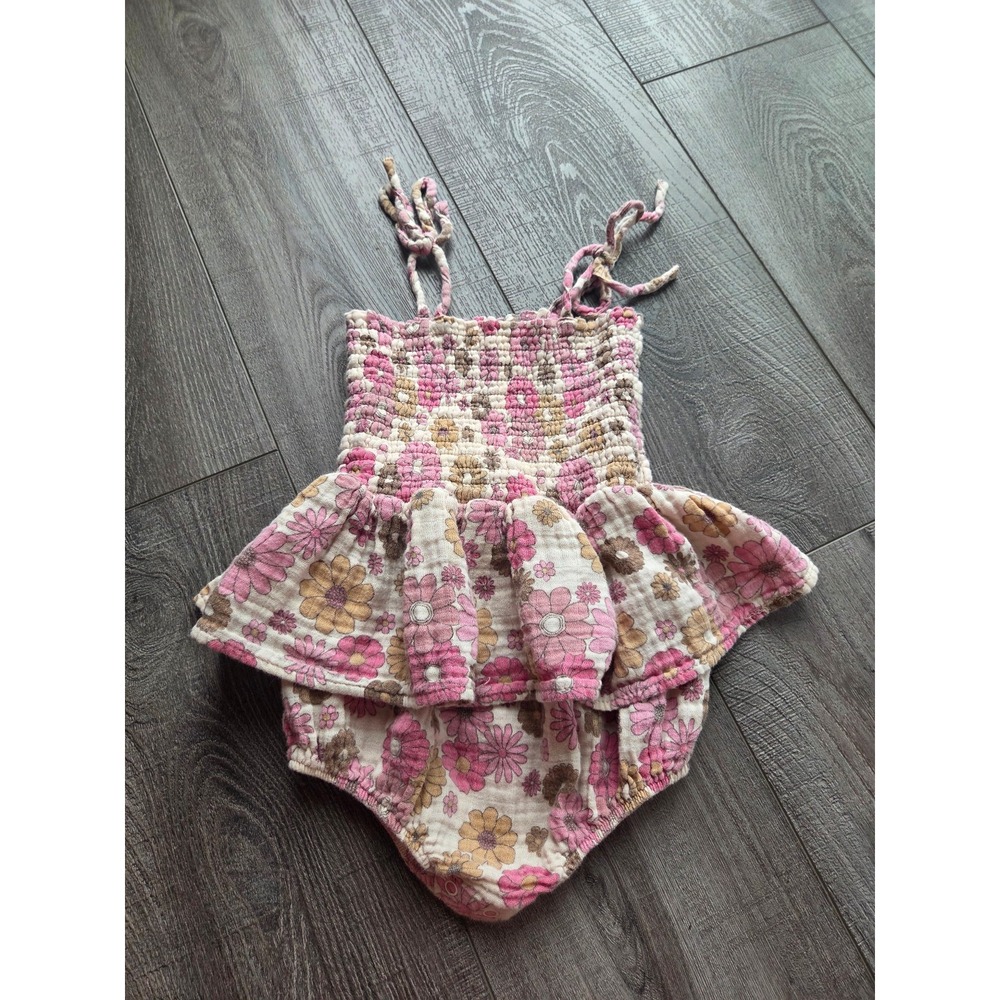 Angel dear baby Girls Floral Smocked Romper Ruffle Bloomer